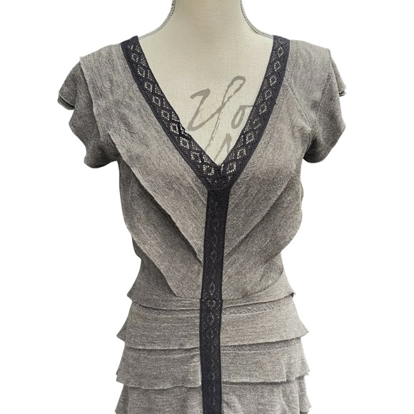Free People Gray/Taupe Mia Waterfall Ruffle V-Neck Cap Hi-Lo Maxi Dress (XS) - Picture 4 of 15